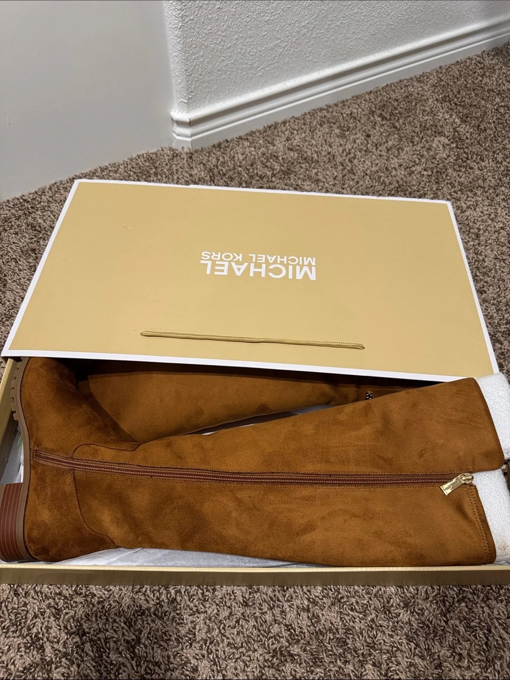 Michael Kors Cognac Suede Knee-High Boots